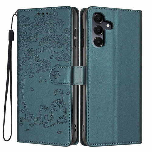 Samsung Galaxy A16 5G Tree Cat Embossed Flip Vegan Leather Phone Case - Deep Green