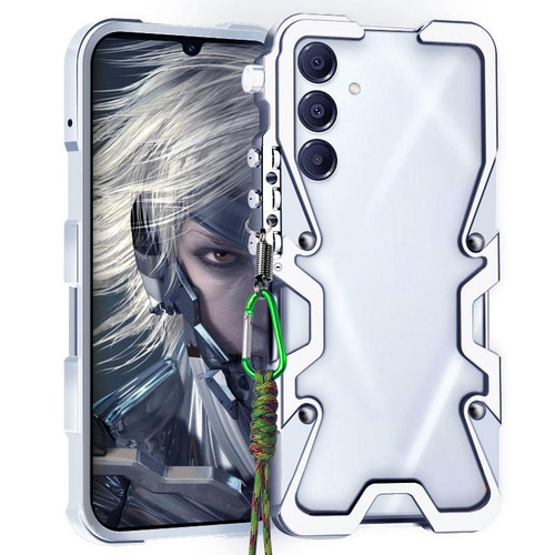 Samsung Galaxy A16 5G Trigger Design Hollow Metal Frame Phone Case with Lanyard - Silver