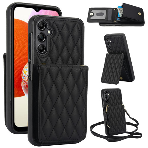 Samsung Galaxy A16 5G YM015 Crossbody Rhombic Card Bag RFID Phone Case - Black