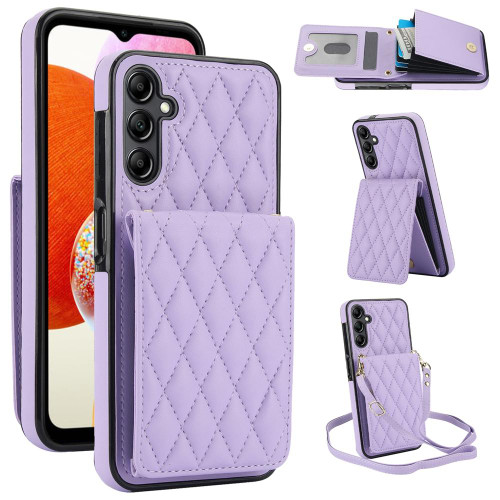 Samsung Galaxy A16 5G YM015 Crossbody Rhombic Card Bag RFID Phone Case - Light Purple