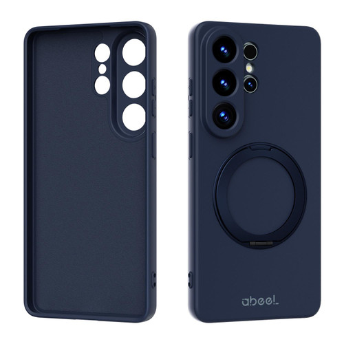 Samsung Galaxy S26 UItra ABEEL Skin-friendly Feel Magnetic Liquid Silicone Phone Case with Holder - Blue