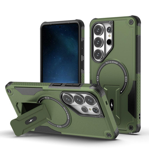 Samsung Galaxy S26 UItra Armor MagSafe Holder PC Hybrid TPU Phone Case - Army Green