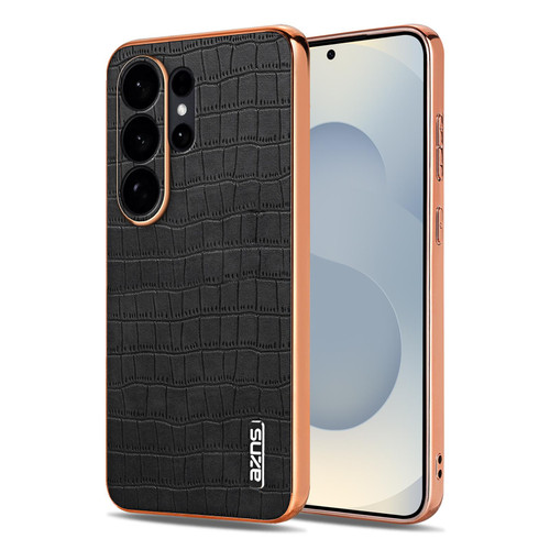 Samsung Galaxy S26 UItra AZNS Electroplated Frame Crocodile Texture Full Coverage Phone Case - Black