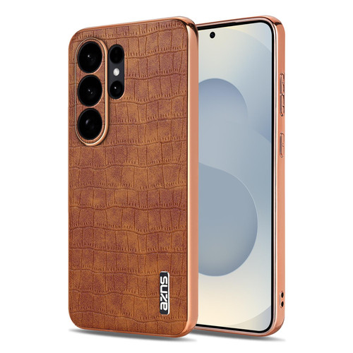 Samsung Galaxy S26 UItra AZNS Electroplated Frame Crocodile Texture Full Coverage Phone Case - Brown