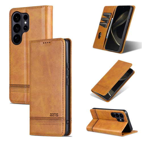 Samsung Galaxy S26 UItra AZNS Magnetic Calf Texture Flip Leather Phone Case - Light Brown