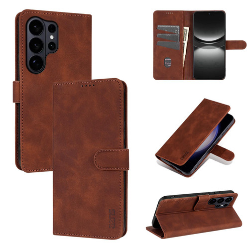 Samsung Galaxy S26 UItra AZNS Skin Feel Calf Texture Flip Leather Phone Case - Brown
