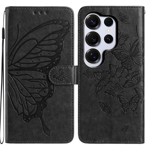 Samsung Galaxy S26 UItra Butterfly Flutter Pattern Embossed Leather Phone Case - Black