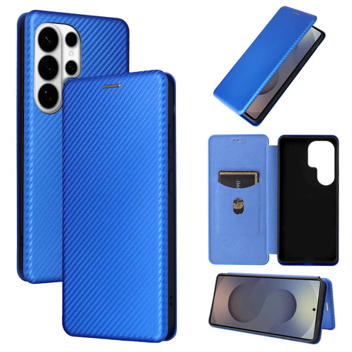 Samsung Galaxy S26 UItra Carbon Fiber Texture Flip Leather Phone Case - Blue