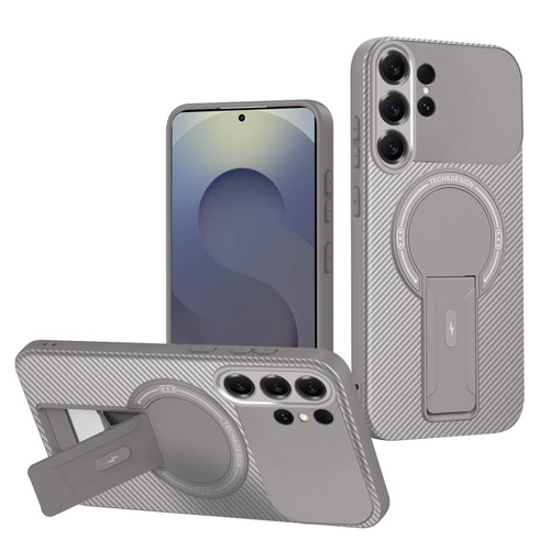 Samsung Galaxy S26 UItra Carbon Fiber Texture MagSafe Phone Case with Holder - Grey
