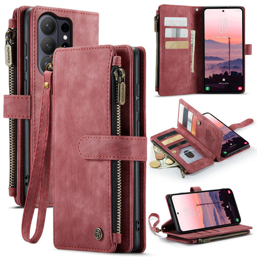 Samsung Galaxy S26 UItra CaseMe C30 Card Slots Zipper Wallet Leather Phone Case - Red