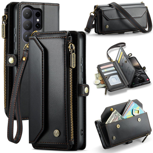 Samsung Galaxy S26 UItra CaseMe C36 Card Slots Zipper Wallet RFID Anti-theft Leather Phone Case - Black