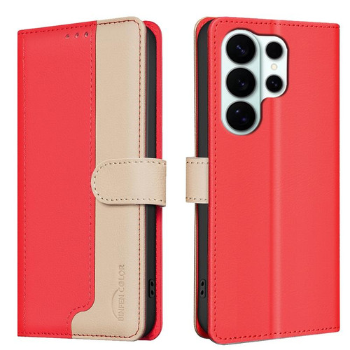 Samsung Galaxy S26 UItra Color Matching RFID Anti-theft Leather Phone Case - Red