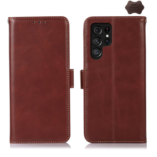 Samsung Galaxy S26 UItra Crazy Horse Top Layer Cowhide Leather Phone Case - Brown