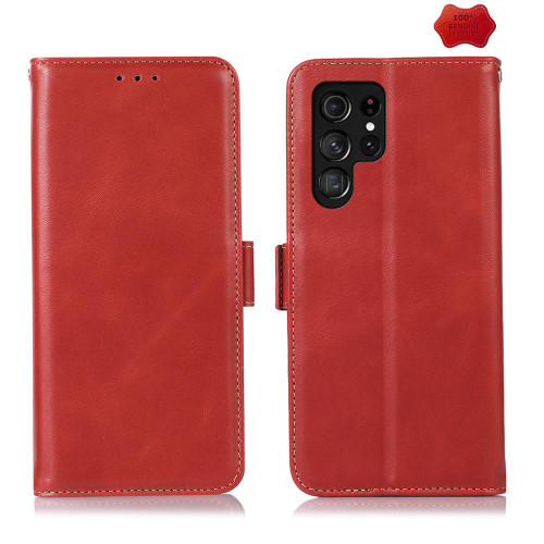 Samsung Galaxy S26 UItra Crazy Horse Top Layer Cowhide Leather Phone Case - Red