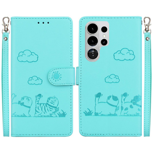 Samsung Galaxy S26 UItra Cute Cats RFID Leather Phone Case - Green