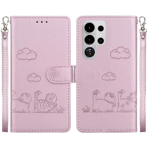 Samsung Galaxy S26 UItra Cute Cats RFID Leather Phone Case - Rose Gold