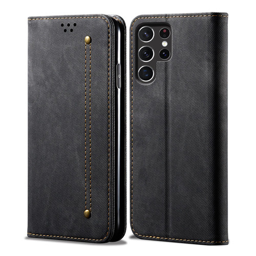 Samsung Galaxy S26 UItra Denim Texture Casual Style Horizontal Flip Leather Case - Black
