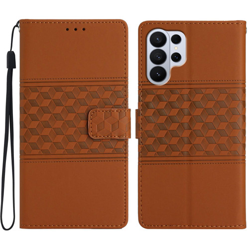 Samsung Galaxy S26 UItra Diamond Embossed Skin Feel Leather Phone Case - Brown