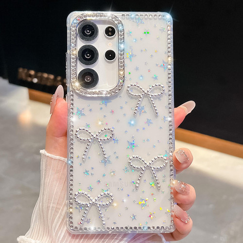 Samsung Galaxy S26 UItra Diamond Glitter Bow-knot Four-Corner Shockproof Phone Case - Transparent Stars