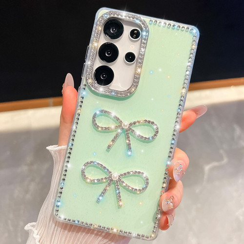 Samsung Galaxy S26 UItra Diamond Glitter Dual Bow-knot Shockproof Phone Case - Light Green