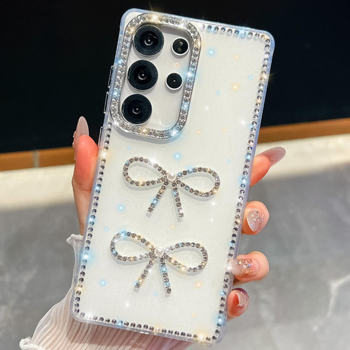 Samsung Galaxy S26 UItra Diamond Glitter Dual Bow-knot Shockproof Phone Case - White