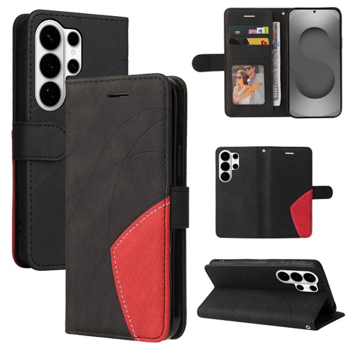 Samsung Galaxy S26 UItra Dual-color Splicing Flip Leather Phone Case - Black