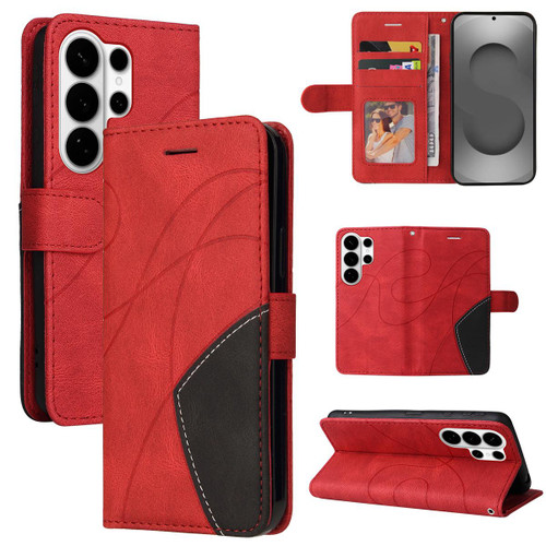 Samsung Galaxy S26 UItra Dual-color Splicing Flip Leather Phone Case - Red