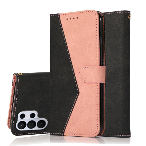 Samsung Galaxy S26 UItra Dual-color Stitching Leather Phone Case - Black Rose Gold
