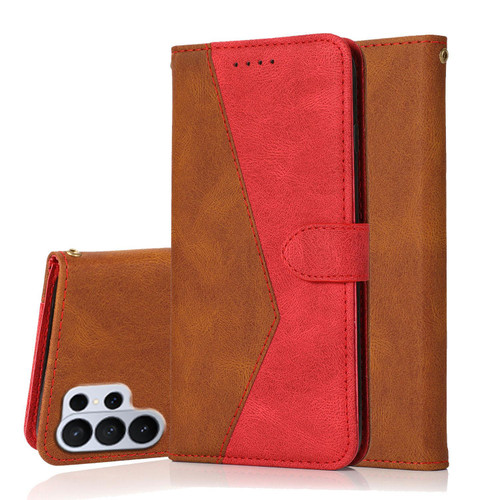 Samsung Galaxy S26 UItra Dual-color Stitching Leather Phone Case - Brown Red