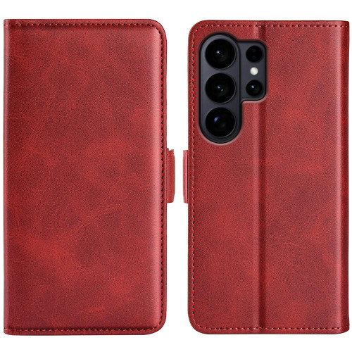 Samsung Galaxy S26 UItra Dual-side Magnetic Buckle Horizontal Flip Leather Phone Case - Red