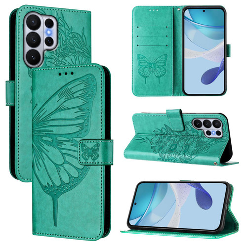 Samsung Galaxy S26 UItra Embossed Butterfly Leather Phone Case - Green