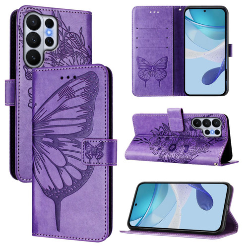 Samsung Galaxy S26 UItra Embossed Butterfly Leather Phone Case - Purple