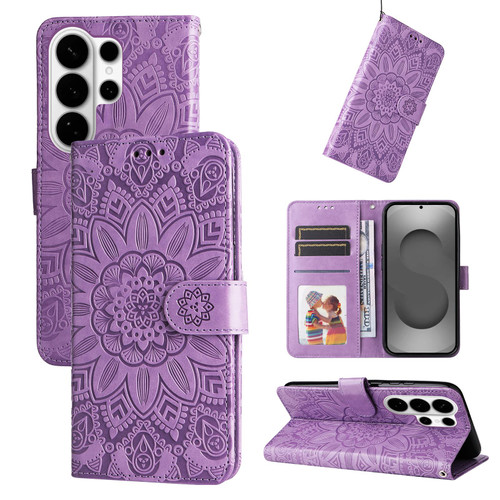 Samsung Galaxy S26 UItra Embossed Sunflower Leather Phone Case - Purple