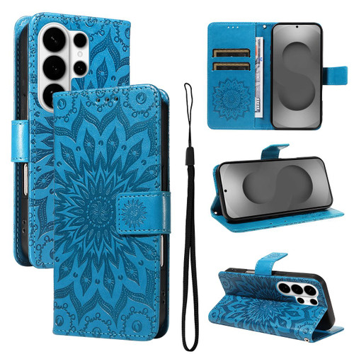 Samsung Galaxy S26 UItra Embossed Sunflower Pattern Flip Leather Phone Case - Blue