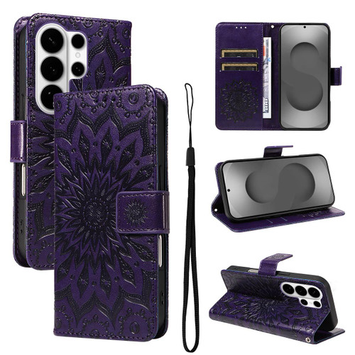 Samsung Galaxy S26 UItra Embossed Sunflower Pattern Flip Leather Phone Case - Purple