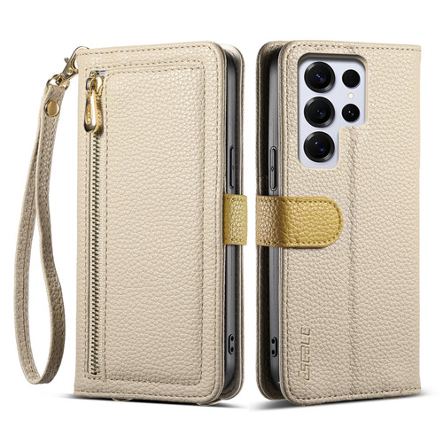 Samsung Galaxy S26 UItra ESEBLE E11 Colorful Litchi Pattern Zipper Wallet Leather Phone Case - Khaki