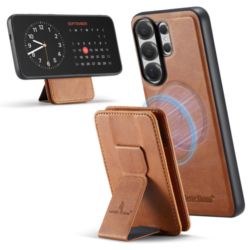 Samsung Galaxy S26 UItra Fierre Shann FS028 MagSafe RFID Card Holder Back Phone Case - Brown