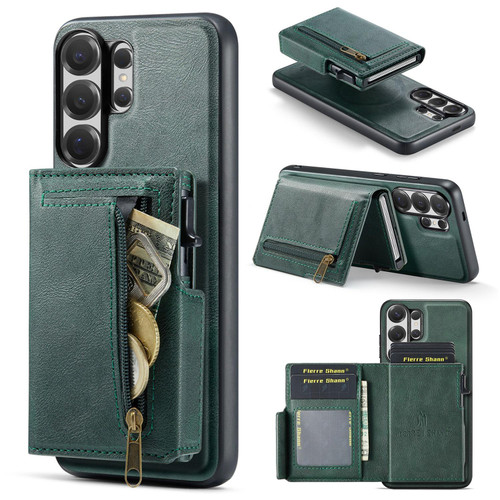 Samsung Galaxy S26 UItra Fierre Shann Oil Wax Vegan Leather Magnetic Card Holder Back Phone Case - Green