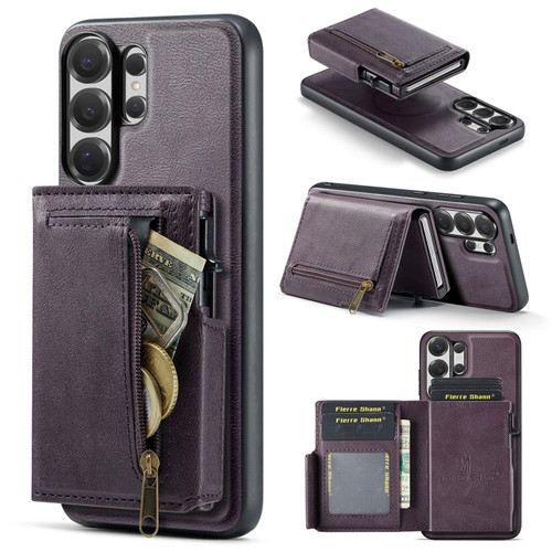 Samsung Galaxy S26 UItra Fierre Shann Oil Wax Vegan Leather Magnetic Card Holder Back Phone Case - Purple