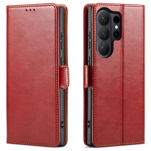 Samsung Galaxy S26 UItra Fierre Shann PU Genuine Leather Texture Phone Case - Red