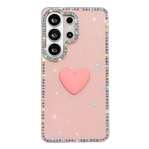 Samsung Galaxy S26 UItra Flash Rhinestone Double-sided IMD Love Heart Phone Case - Glitter Pink