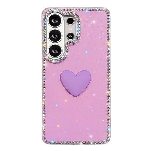 Samsung Galaxy S26 UItra Flash Rhinestone Double-sided IMD Love Heart Phone Case - Glitter Purple