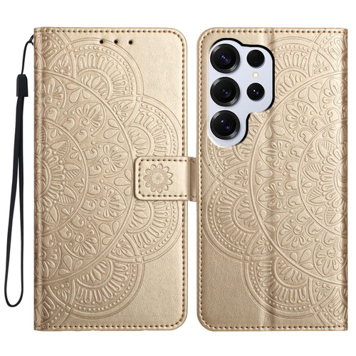 Samsung Galaxy S26 UItra Flower Embossed Leather Phone Case - Gold