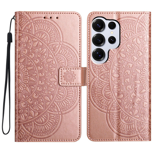 Samsung Galaxy S26 UItra Flower Embossed Leather Phone Case - Rose Gold
