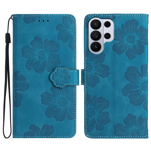 Samsung Galaxy S26 UItra Flower Embossing Pattern Leather Phone Case - Blue