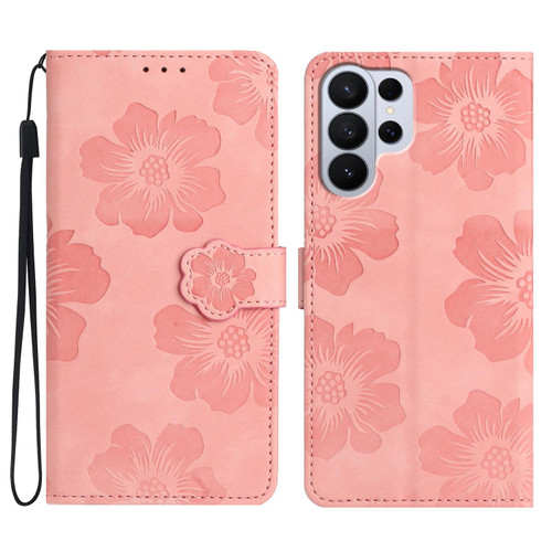 Samsung Galaxy S26 UItra Flower Embossing Pattern Leather Phone Case - Pink