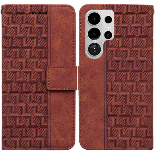 Samsung Galaxy S26 UItra Geometric Embossed Leather Phone Case - Brown