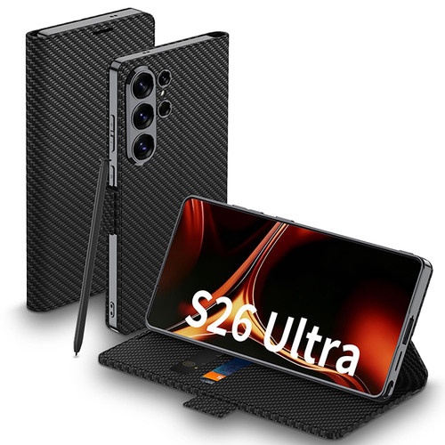 Samsung Galaxy S26 UItra GKK Electroplated Leather Flip Phone Case - Carbon Fiber