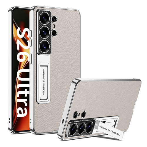 Samsung Galaxy S26 UItra GKK Electroplated Leather Holder Phone Case - Titanium Gray