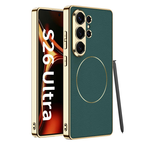 Samsung Galaxy S26 UItra GKK Electroplated Leather Magnetic Nickel Ring Phone Case - Green